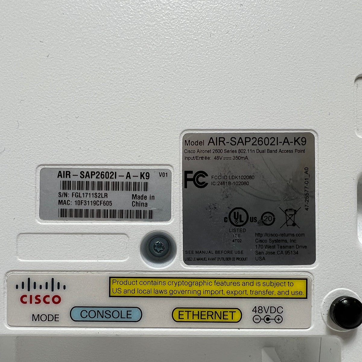 Point d'accès wifi Cisco Aironet AIR CAP2602I A K9 Point d'accès wifi Cisco Aironet AIR CAP2602I A K9
