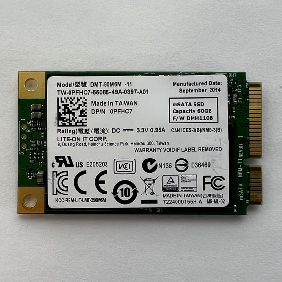 Lite-On Dell PFHC7 Laptop 80GB SSD DMT-80M6M-11 mSATA