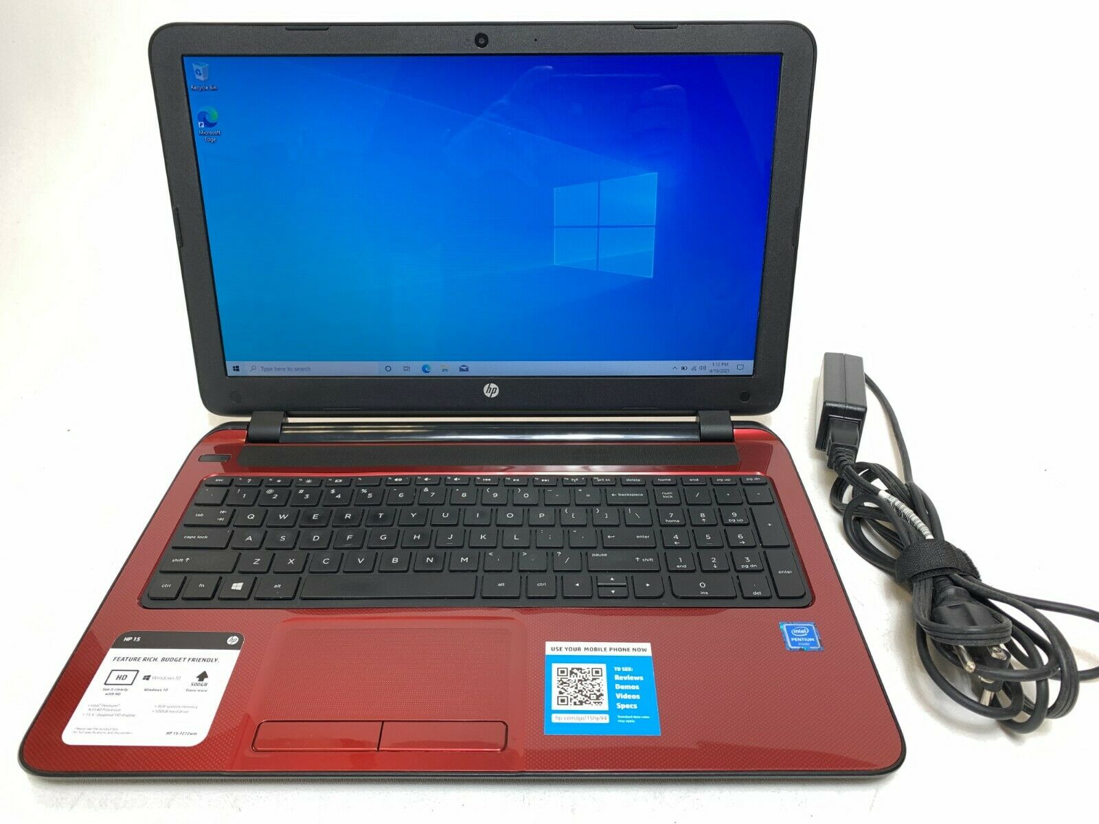 Red HP 15-F272WM Laptop 15.6 top