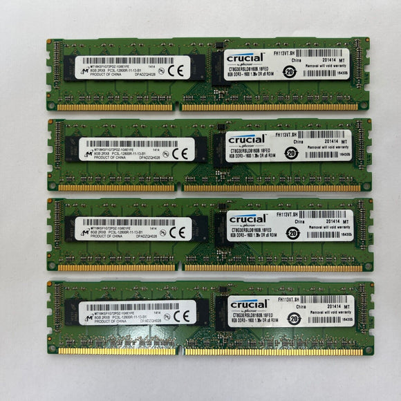 LOT OF 4 (4x 8GB) Micron Crucial PC3L-12800R DDR3-1600 Server RAM | 32GB Total